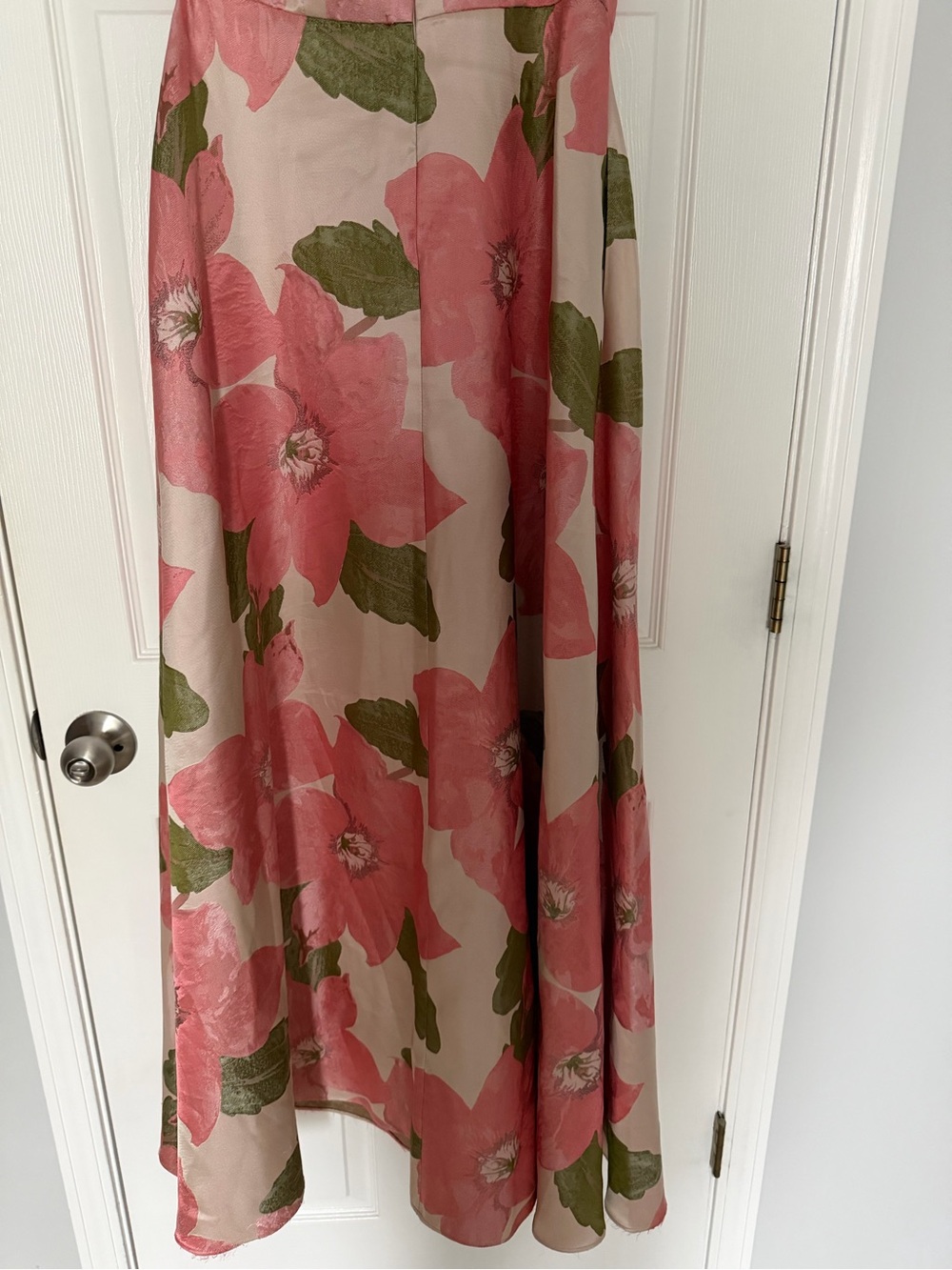 Alex Evenings One-Shoulder Pink/Peach Floral Dress with Green Leaves - Picture 9 of 16